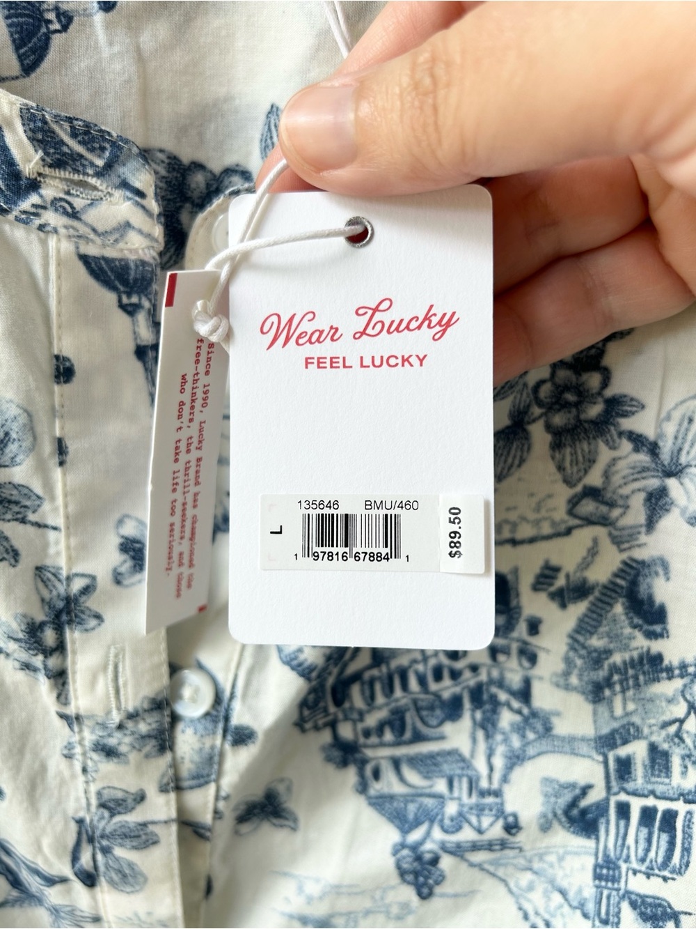 Lucky Brand NWT blue toile cotton button down blouse - Picture 6 of 10